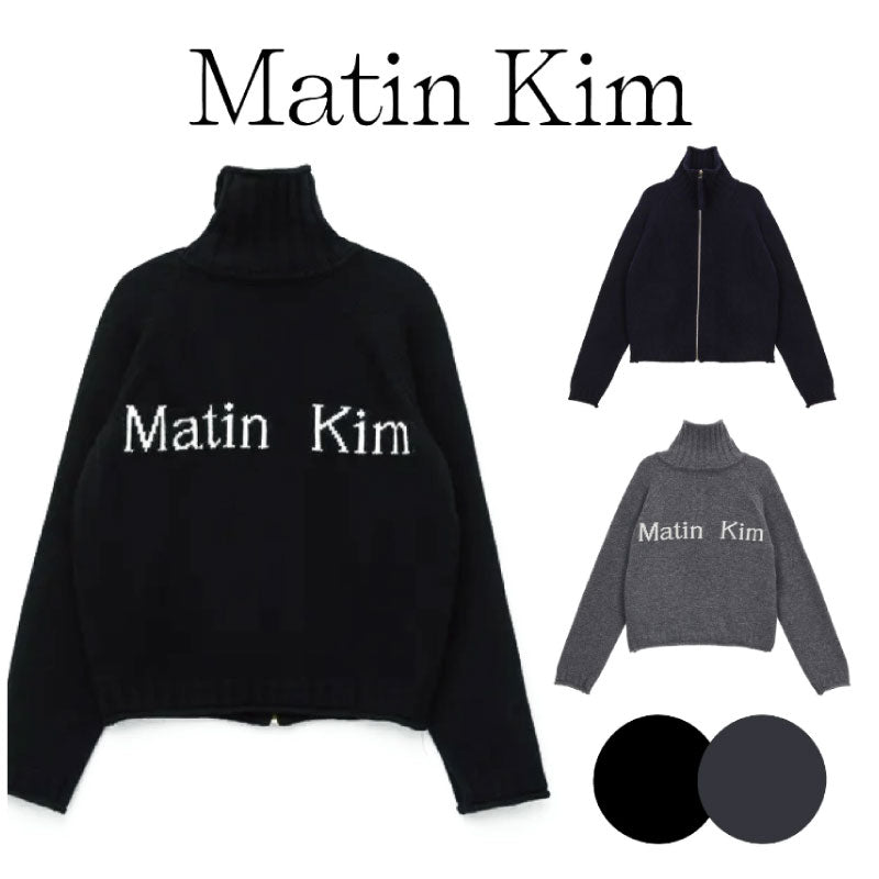【Matin Kim】マーティンキム ジップアップ ハイネック ニット タートルネック ストリート モード ロゴ 韓国ファッション